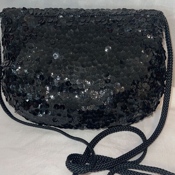 Vintage La Regale Black Sequin Beaded Evening Bag - Picture 2 of 12